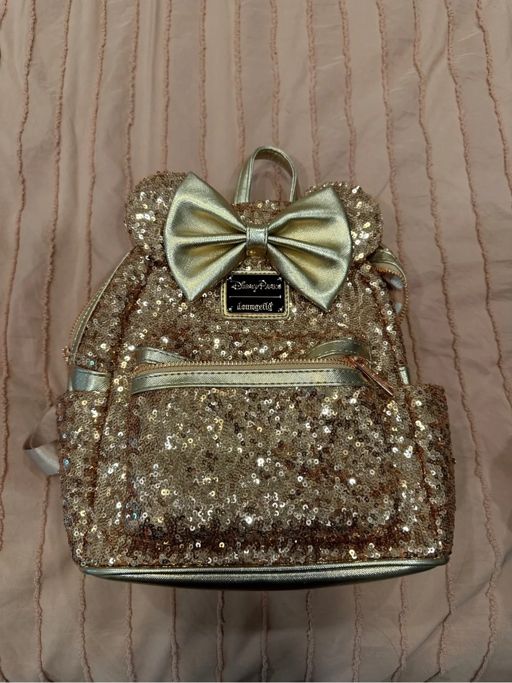 Loungefly Rose Gold Sequin Mini Backpack with Bow